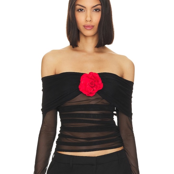 Amanda Uprichard x Revolve Neilla Blouse in Black with Red Rose - Picture 1 of 5
